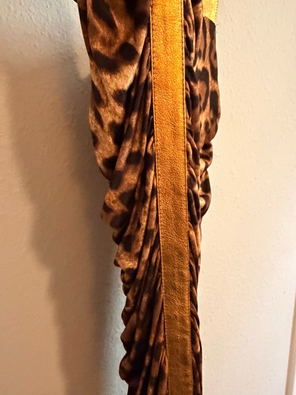Vintage 2007 Dolce & Gabbana Gold Leather, Leopard-Print Midi Dress - Picture 8 of 10